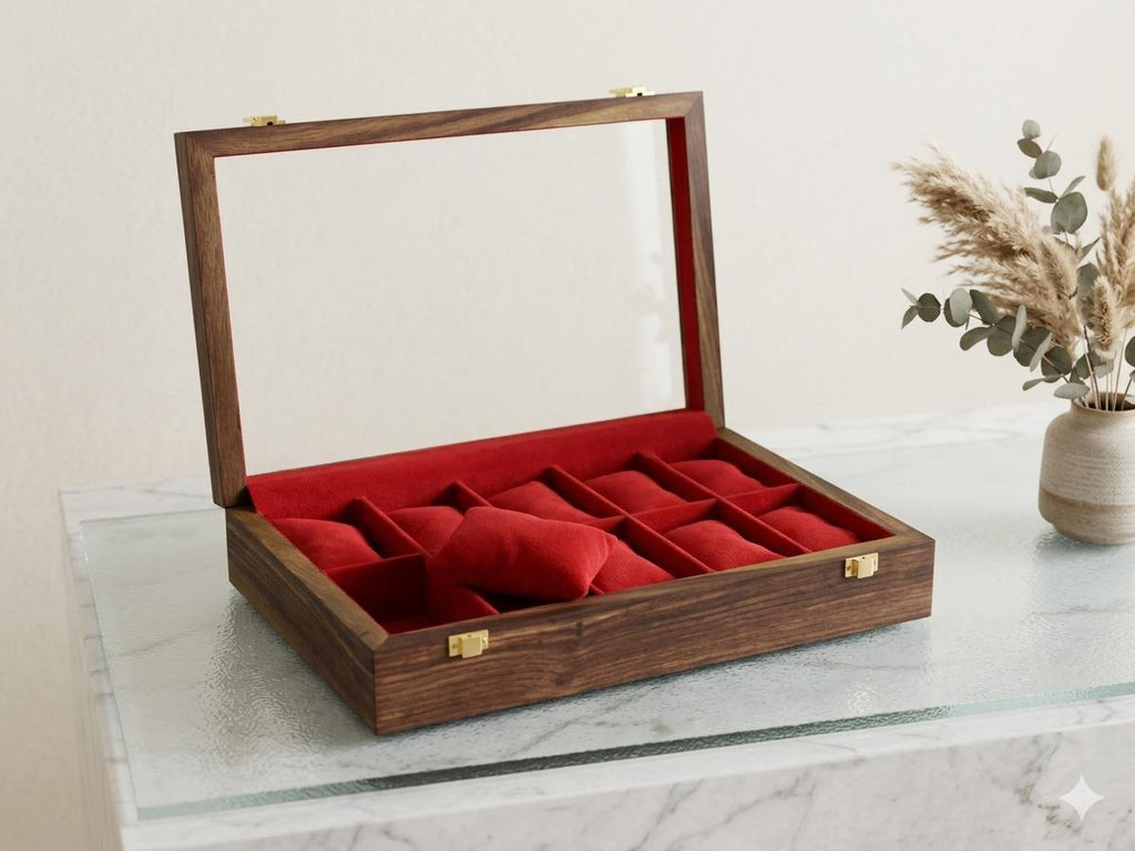 Personalized Handmade Wooden Watch Box - 5 & 10 Slot Luxury Watch Organizer - Unbreakable Acrylic Top - Groom’s Gift, Anniversary, Father's Day