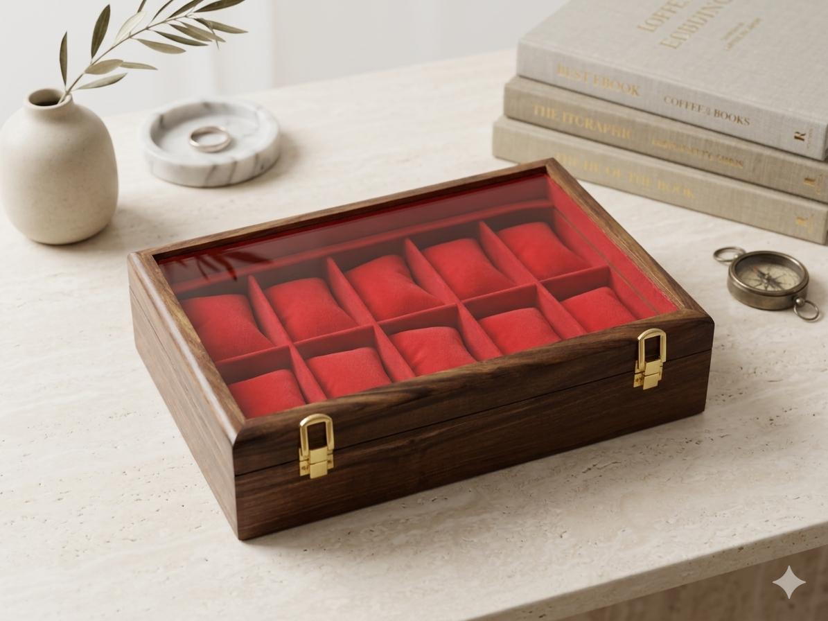 Personalized Handmade Wooden Watch Box - 5 & 10 Slot Luxury Watch Organizer - Unbreakable Acrylic Top - Groom’s Gift, Anniversary, Father's Day
