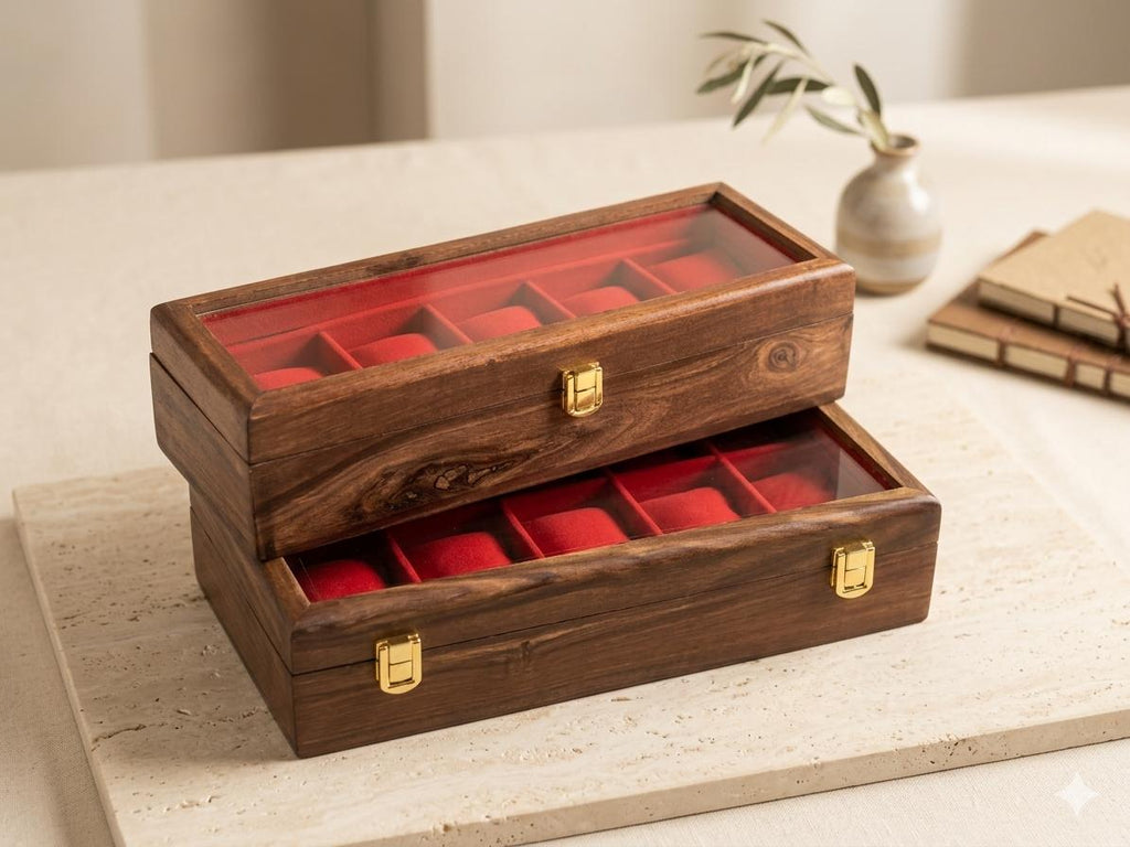 Personalized Handmade Wooden Watch Box - 5 & 10 Slot Luxury Watch Organizer - Unbreakable Acrylic Top - Groom’s Gift, Anniversary, Father's Day