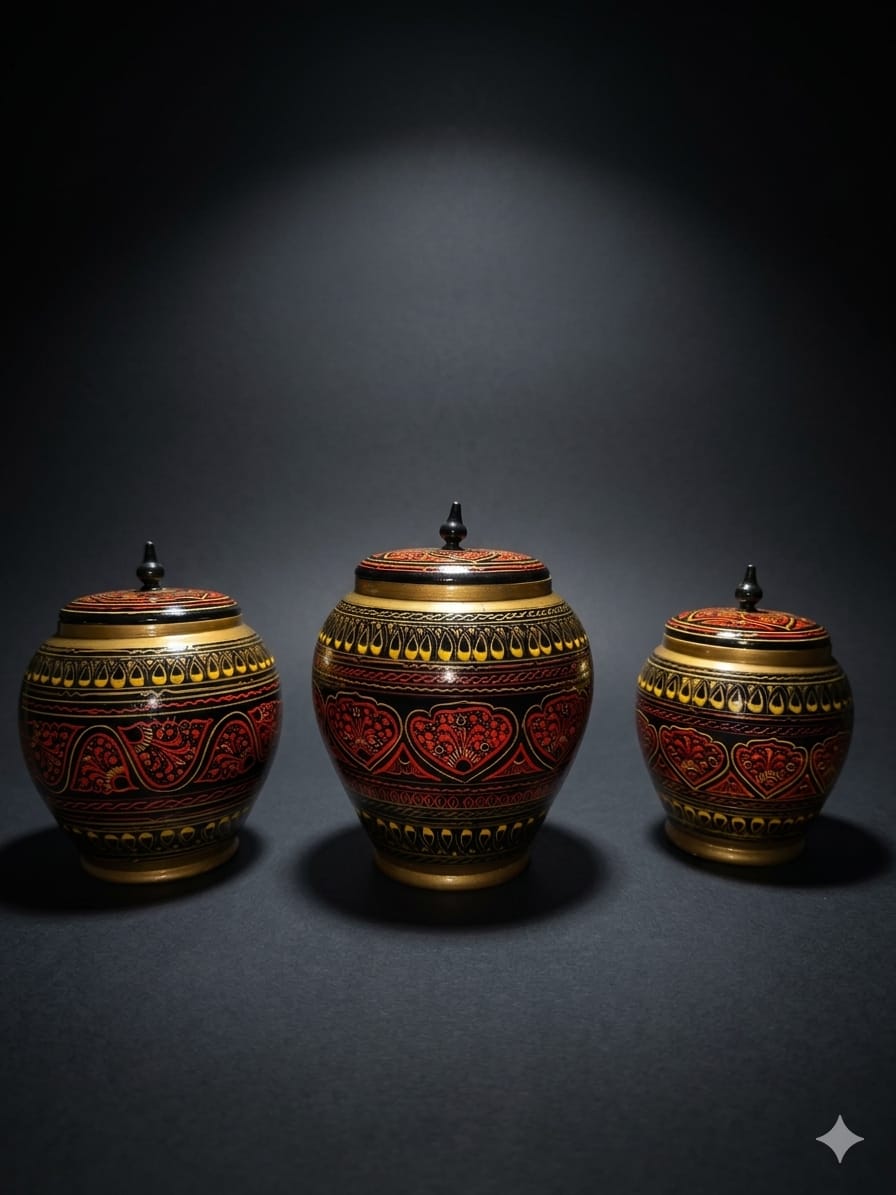 Handcrafted Wooden Storage Jars with Lid – Candy Jars - Decorative Canisters (Set of 3)
