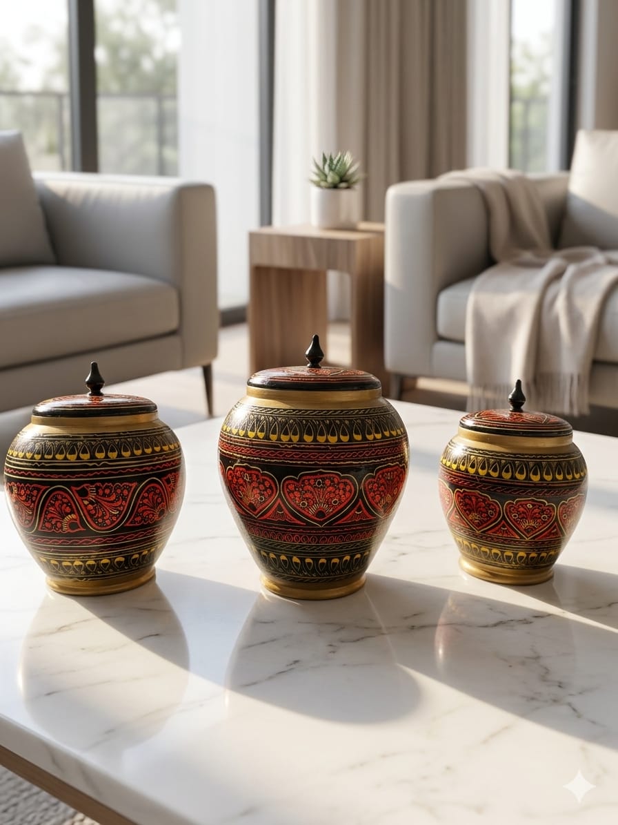 Handcrafted Wooden Storage Jars with Lid – Candy Jars - Decorative Canisters (Set of 3)