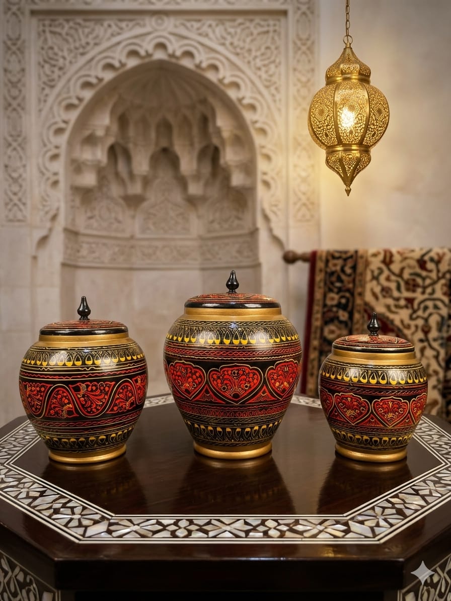 Handcrafted Wooden Storage Jars with Lid – Candy Jars - Decorative Canisters (Set of 3)