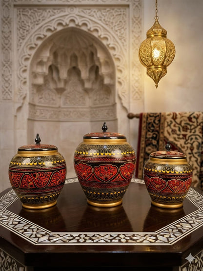 Handcrafted Wooden Storage Jars with Lid – Candy Jars - Decorative Canisters (Set of 3)