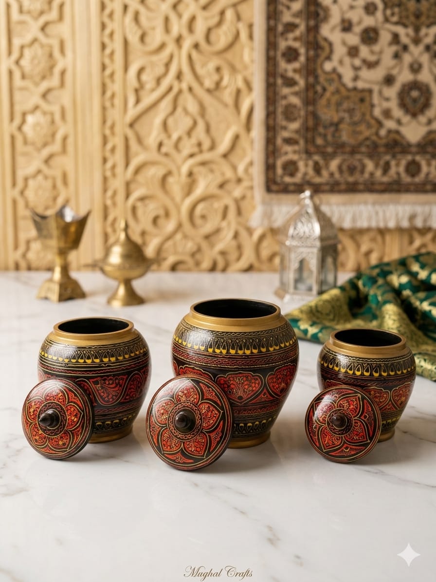 Handcrafted Wooden Storage Jars with Lid – Candy Jars - Decorative Canisters (Set of 3)
