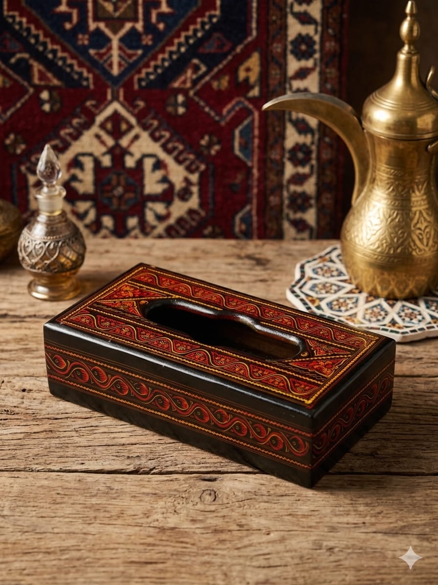 Handcrafted Wooden Tissue Box Cover – Decorative Luxury Tissue Holder, Middle Eastern Inlay Wood Home Decor