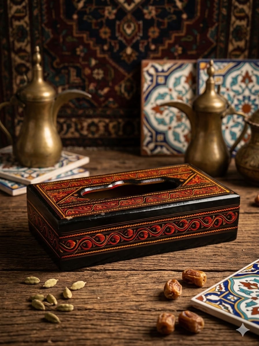 Handcrafted Wooden Tissue Box Cover – Decorative Luxury Tissue Holder, Middle Eastern Inlay Wood Home Decor