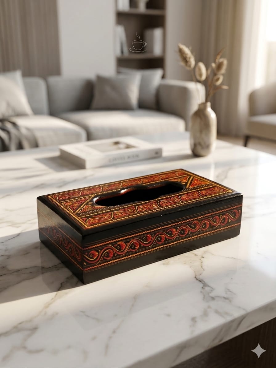 Handcrafted Wooden Tissue Box Cover – Decorative Luxury Tissue Holder, Middle Eastern Inlay Wood Home Decor