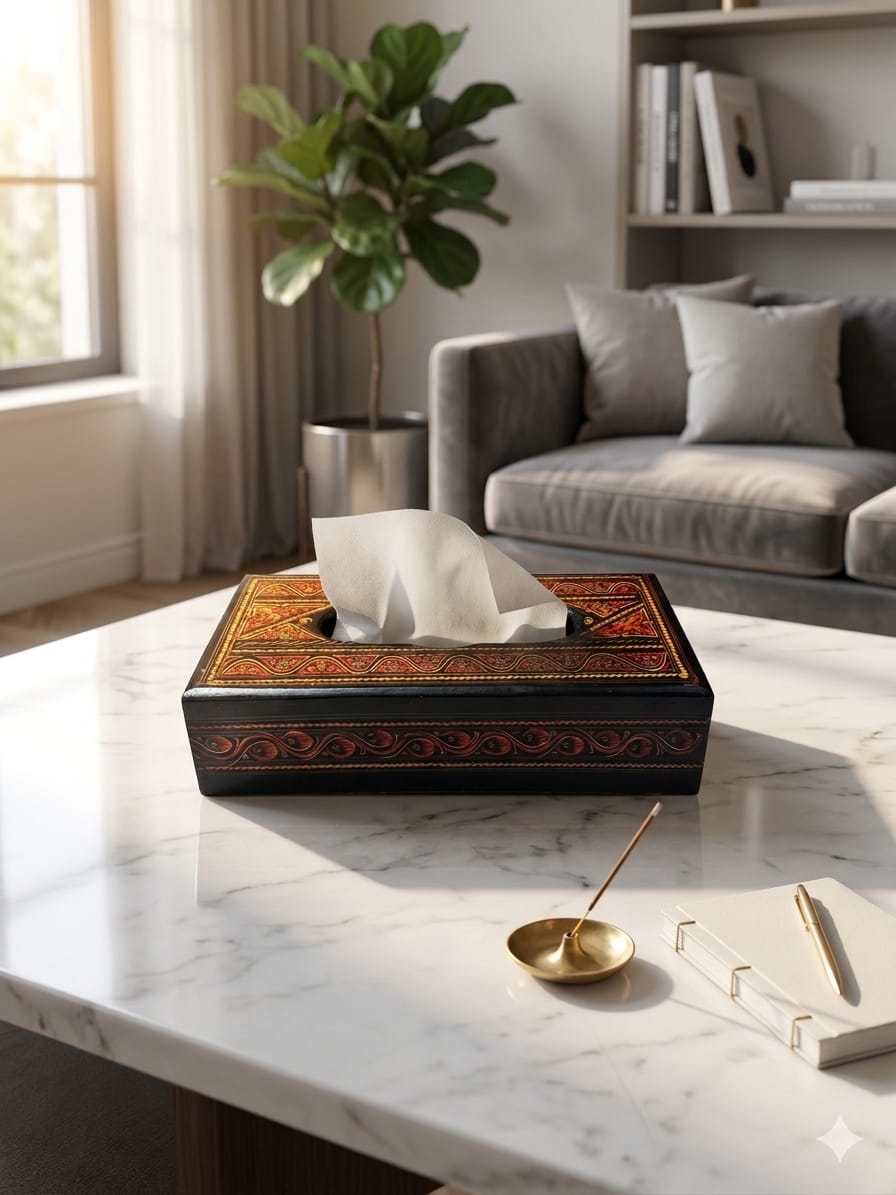 Handcrafted Wooden Tissue Box Cover – Decorative Luxury Tissue Holder, Middle Eastern Inlay Wood Home Decor