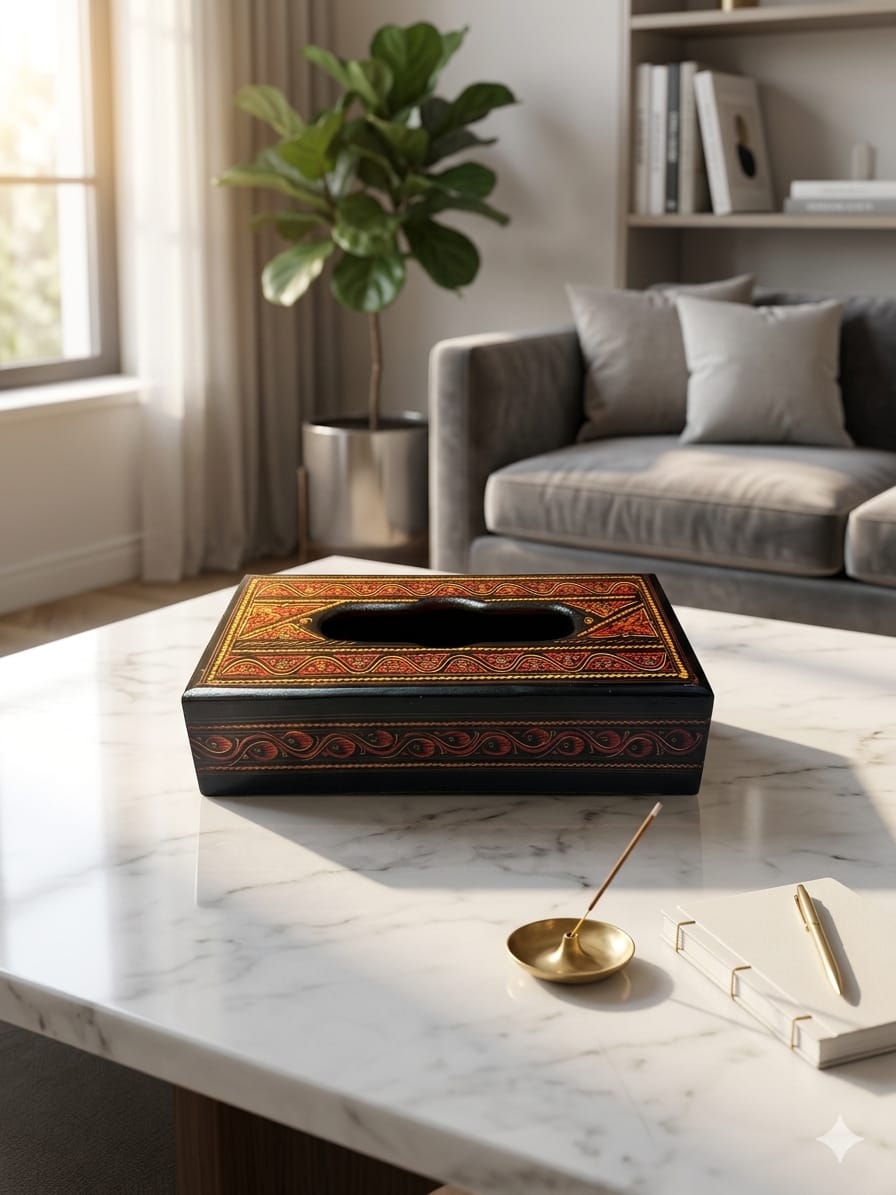 Handcrafted Wooden Tissue Box Cover – Decorative Luxury Tissue Holder, Middle Eastern Inlay Wood Home Decor