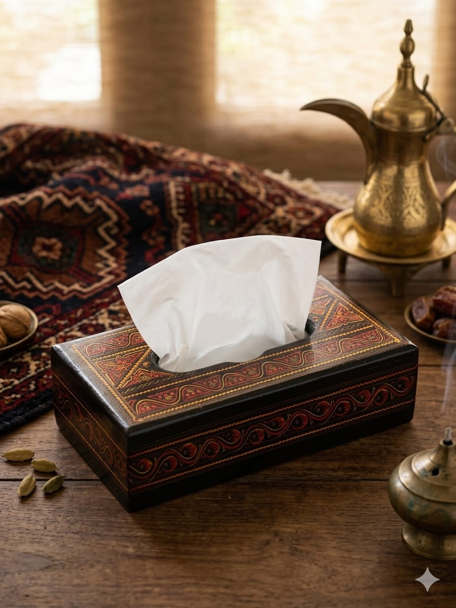 Handcrafted Wooden Tissue Box Cover – Decorative Luxury Tissue Holder, Middle Eastern Inlay Wood Home Decor