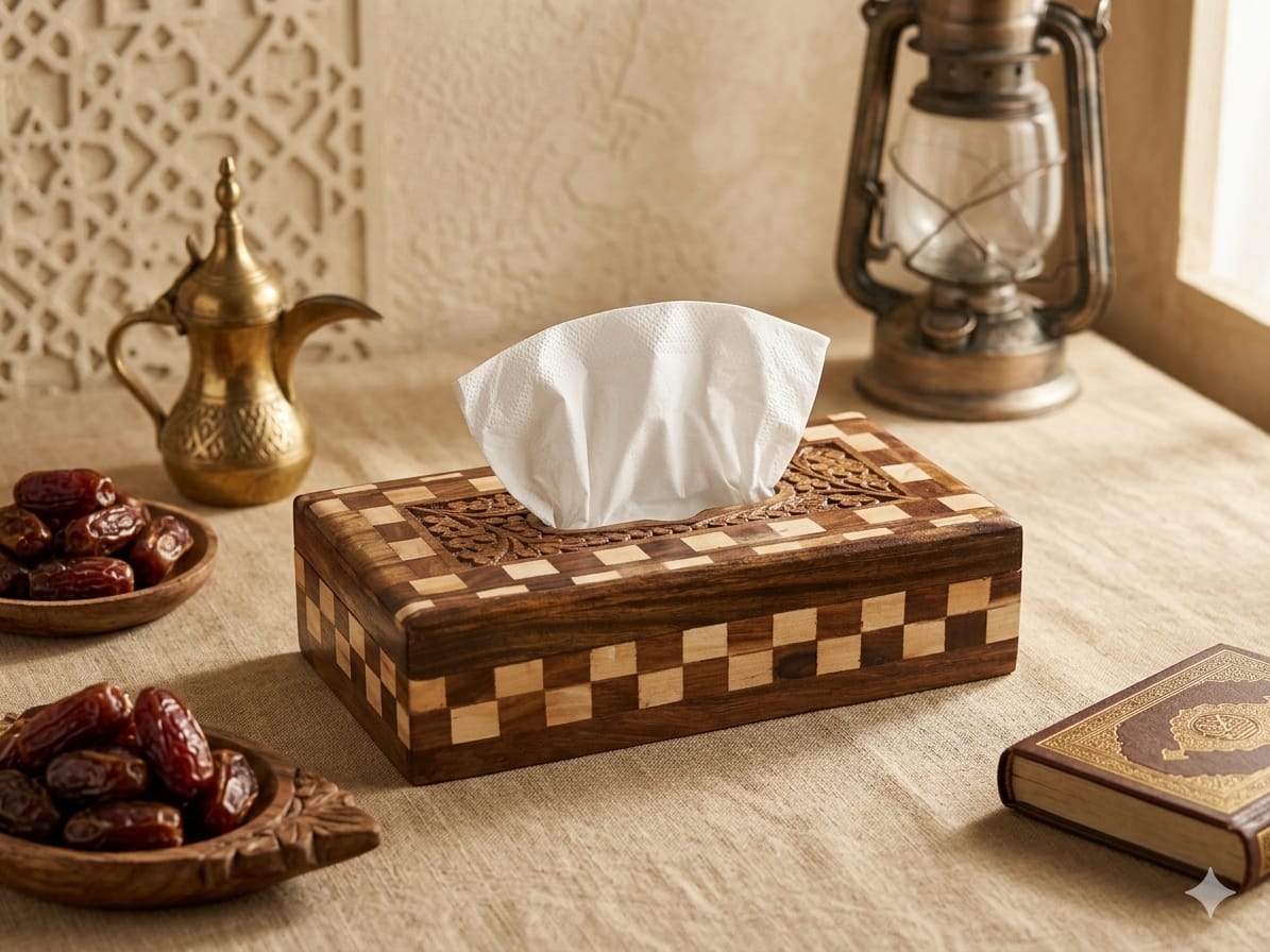 Handcrafted Wooden Tissue Box Cover – Premium Carved & Inlay Design | Luxury Home Decor Organizer | Rustic & Arabic Style Tissue Holder