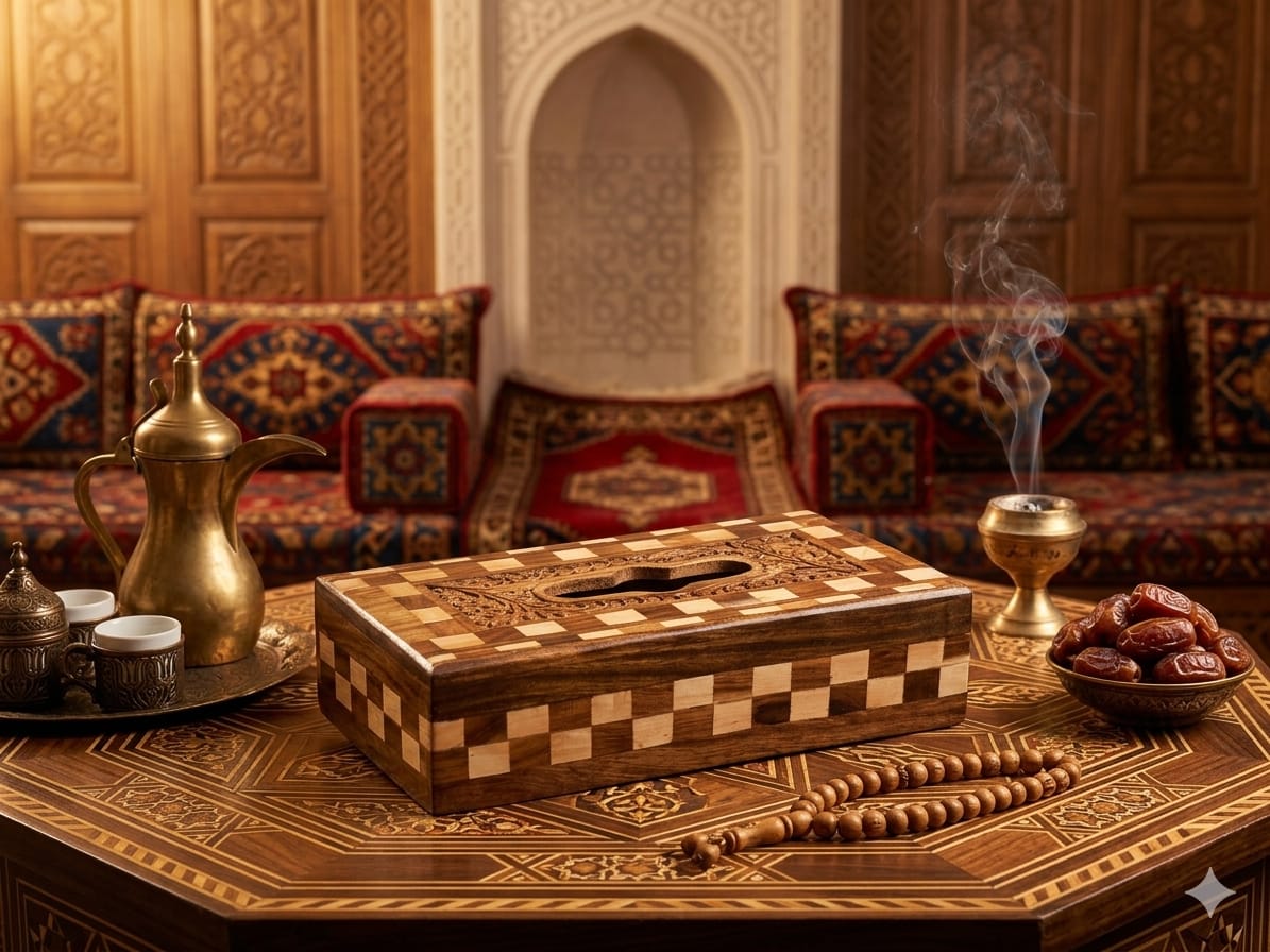 Handcrafted Wooden Tissue Box Cover – Premium Carved & Inlay Design | Luxury Home Decor Organizer | Rustic & Arabic Style Tissue Holder
