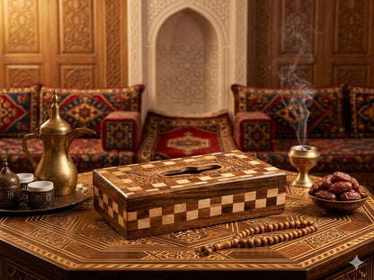 Handcrafted Wooden Tissue Box Cover – Premium Carved & Inlay Design | Luxury Home Decor Organizer | Rustic & Arabic Style Tissue Holder