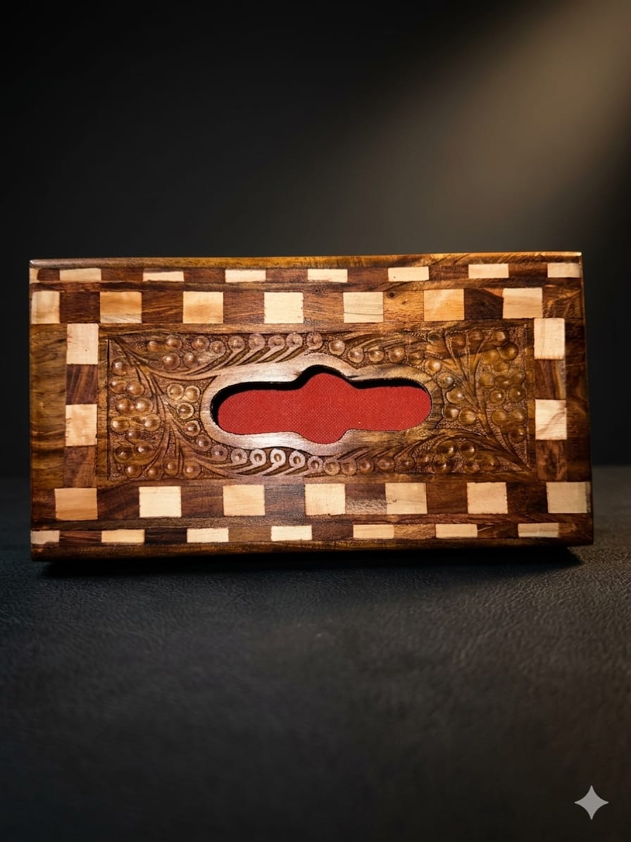 Handcrafted Wooden Tissue Box Cover – Premium Carved & Inlay Design | Luxury Home Decor Organizer | Rustic & Arabic Style Tissue Holder