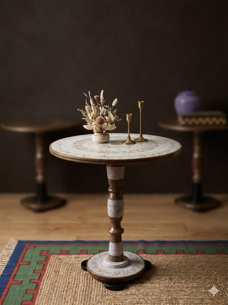 Handcrafted Wooden Coffee Table – Luxury Round Center Table | Living Room Statement Piece | Artistic Wood Furniture