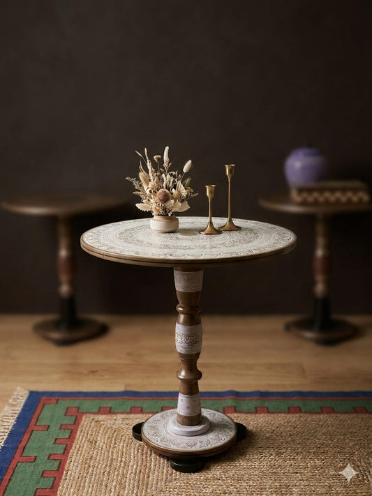 Handcrafted Wooden Coffee Table – Luxury Round Center Table | Living Room Statement Piece | Artistic Wood Furniture
