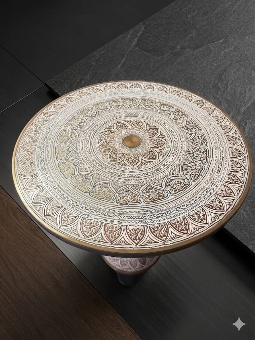 Handcrafted Wooden Coffee Table – Luxury Round Center Table | Living Room Statement Piece | Artistic Wood Furniture
