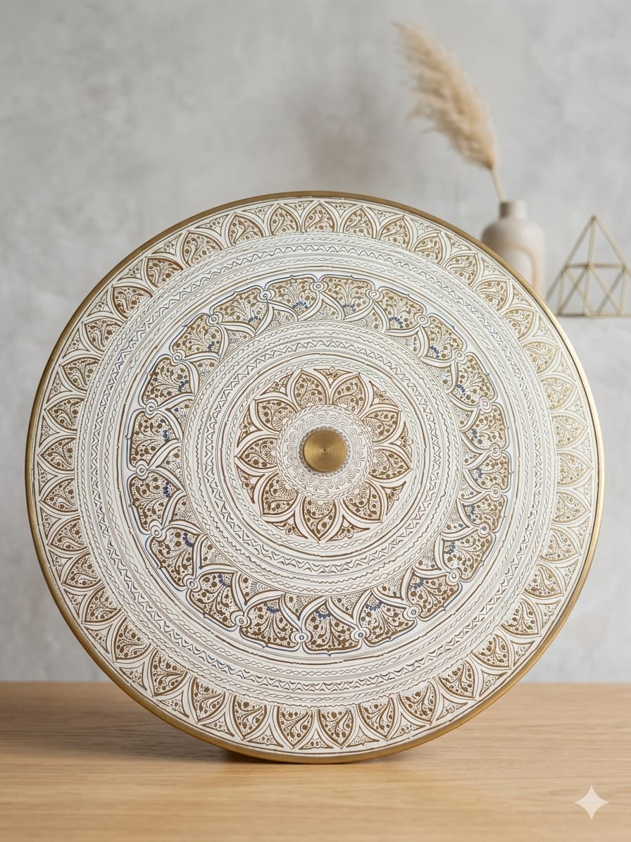 Handcrafted Wooden Coffee Table – Luxury Round Center Table | Living Room Statement Piece | Artistic Wood Furniture