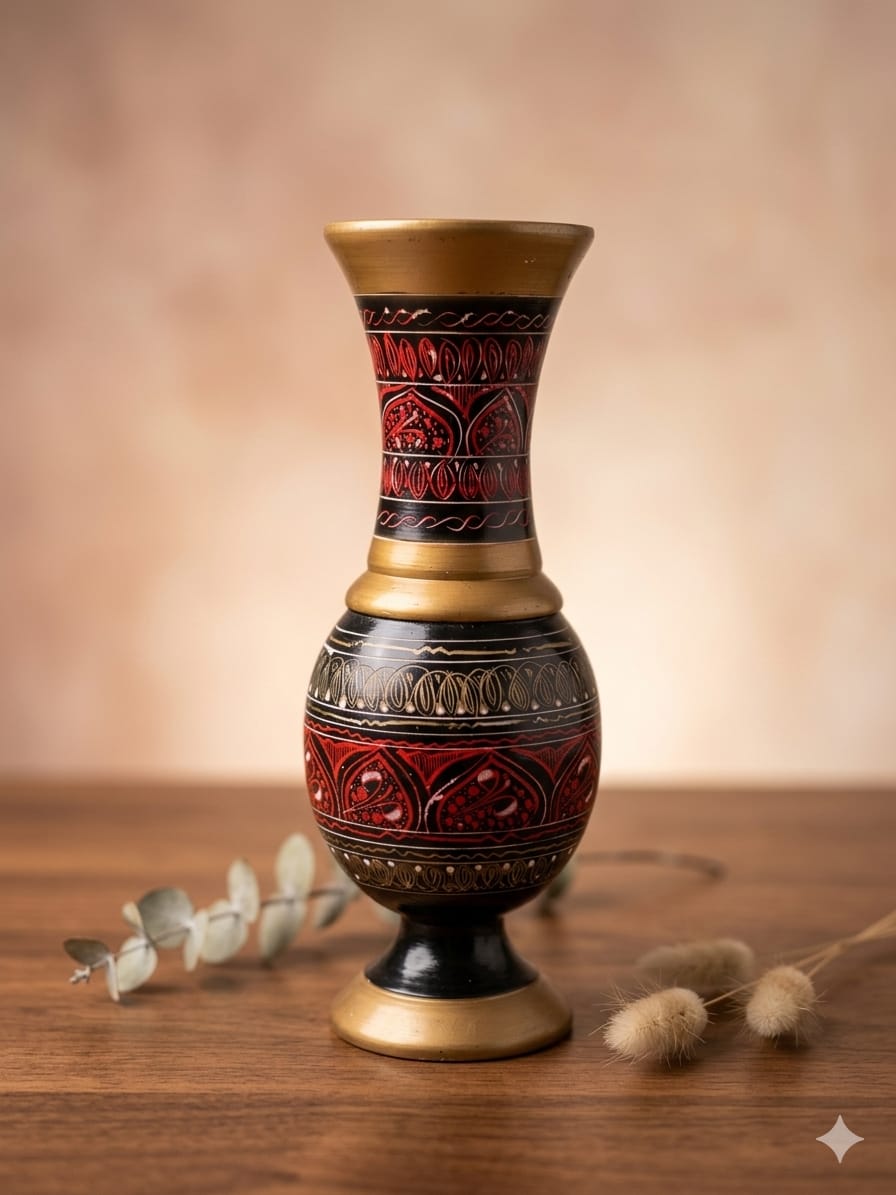 Handcrafted Wooden Decorative Vase Set – Luxury Ethnic Flower Vase Pair | Boho Home Décor | Artisan Wooden Table Vases