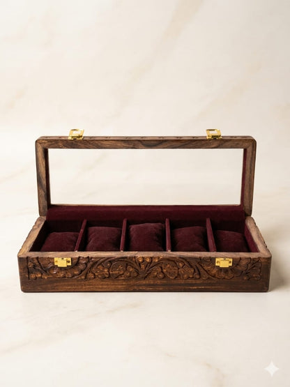 Engraved Wooden Watch Box Organizer for Men | 5/10 Slots Watch Storage Case with Glass Display Premium Velvet Interior Handmade | Wooden Watch Holder