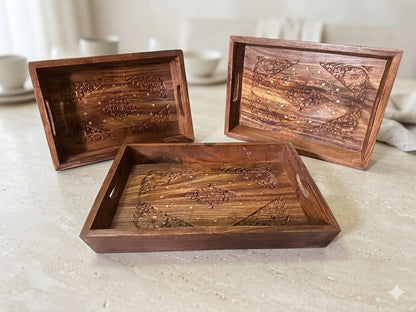 Handcrafted Wooden Serving Tray Set – Set of 3 Decorative Serving Trays