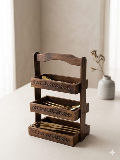 Wooden Cutlery Organizer | Rustic Kitchen Countertop Storage Rack