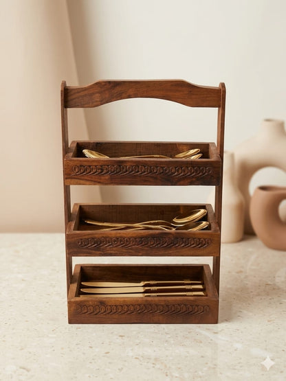 Wooden Cutlery Organizer | Rustic Kitchen Countertop Storage Rack