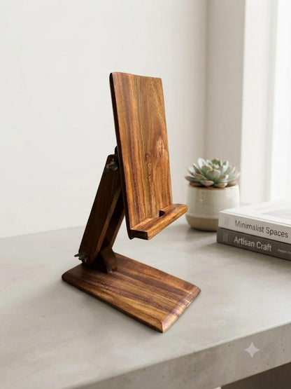 Solid Wood Mobile Stand Handmade Adjustable Phone Holder for Office Desk Study Table Kitchen & Bedside