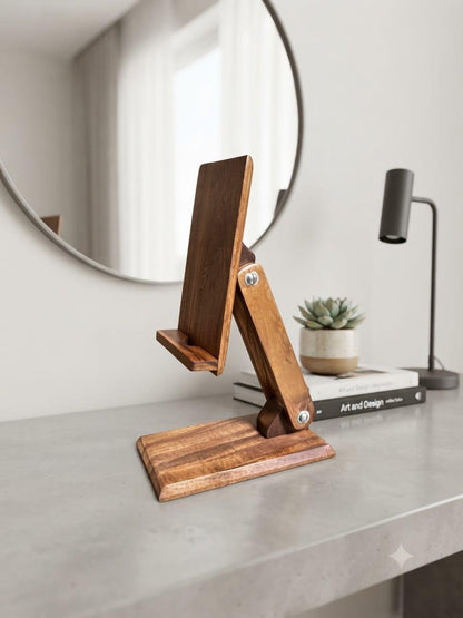 Solid Wood Mobile Stand Handmade Adjustable Phone Holder for Office Desk Study Table Kitchen & Bedside
