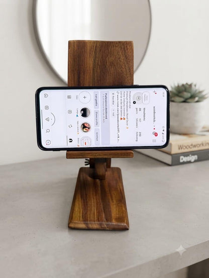 Solid Wood Mobile Stand Handmade Adjustable Phone Holder for Office Desk Study Table Kitchen & Bedside