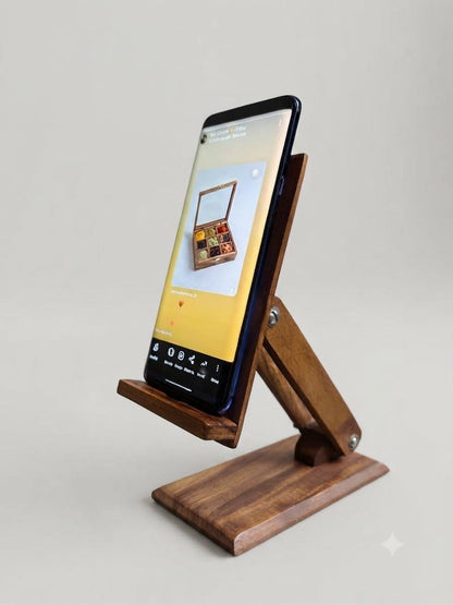 Solid Wood Mobile Stand Handmade Adjustable Phone Holder for Office Desk Study Table Kitchen & Bedside