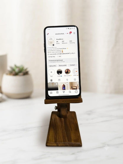 Solid Wood Mobile Stand Handmade Adjustable Phone Holder for Office Desk Study Table Kitchen & Bedside