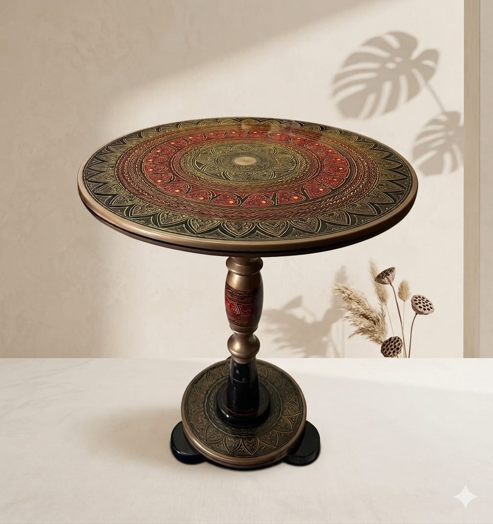 Handcrafted Wooden Coffee Table – Luxury Round Center Table | Living Room Statement Piece | Artistic Wood Furniture