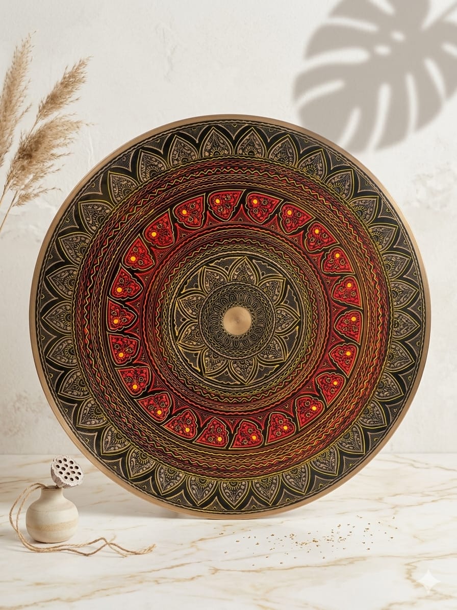 Handcrafted Wooden Coffee Table – Luxury Round Center Table | Living Room Statement Piece | Artistic Wood Furniture