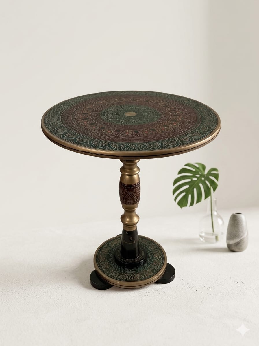 Handcrafted Wooden Coffee Table – Luxury Round Center Table | Living Room Statement Piece | Artistic Wood Furniture
