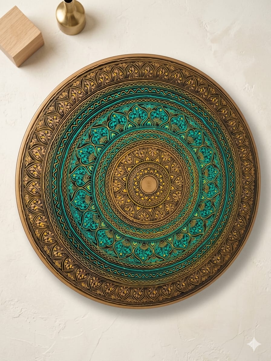 Handcrafted Wooden Coffee Table – Luxury Round Center Table | Living Room Statement Piece | Artistic Wood Furniture