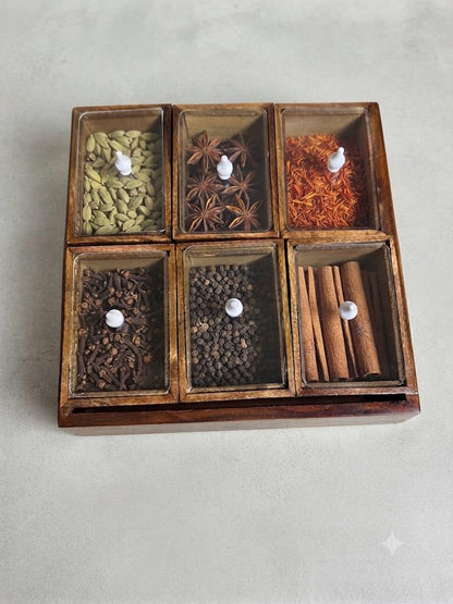 Spice Box with 6 Compartments | Masala Box with Transparent Lids | Kitchen Storage Organizer