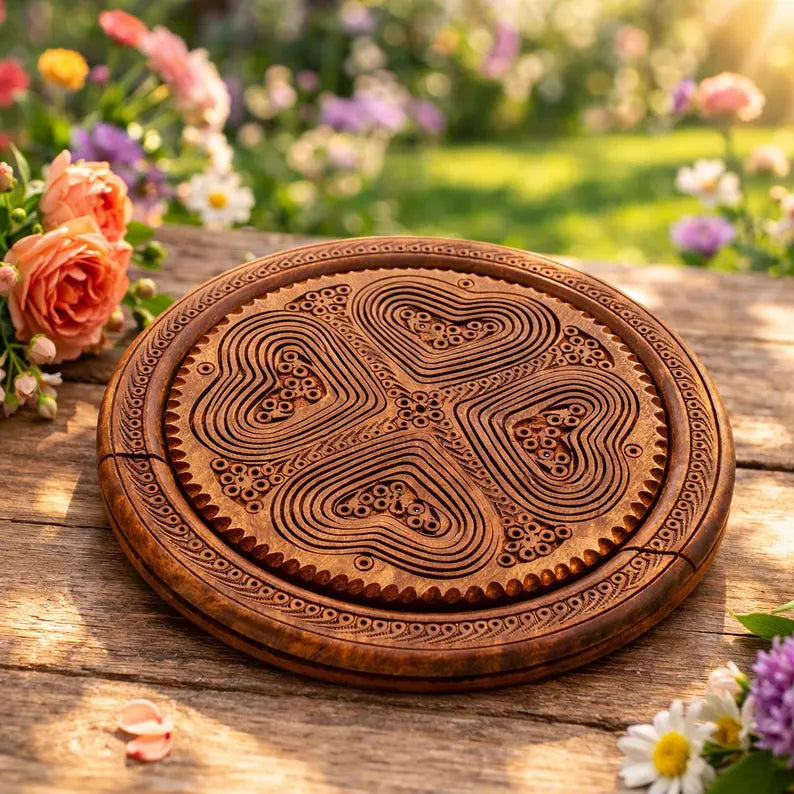 Handcrafted Wooden Serving Tray – Rotating Dry Fruit & Snack Organiser | Multipurpose Wooden Platter | Luxury Table Décor