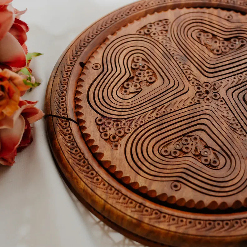 Handcrafted Wooden Serving Tray – Rotating Dry Fruit & Snack Organiser | Multipurpose Wooden Platter | Luxury Table Décor