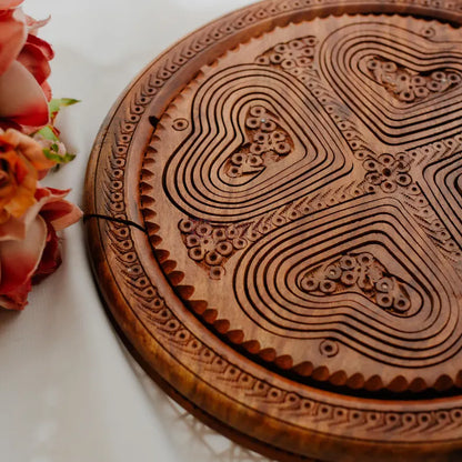 Handcrafted Wooden Serving Tray – Rotating Dry Fruit & Snack Organiser | Multipurpose Wooden Platter | Luxury Table Décor