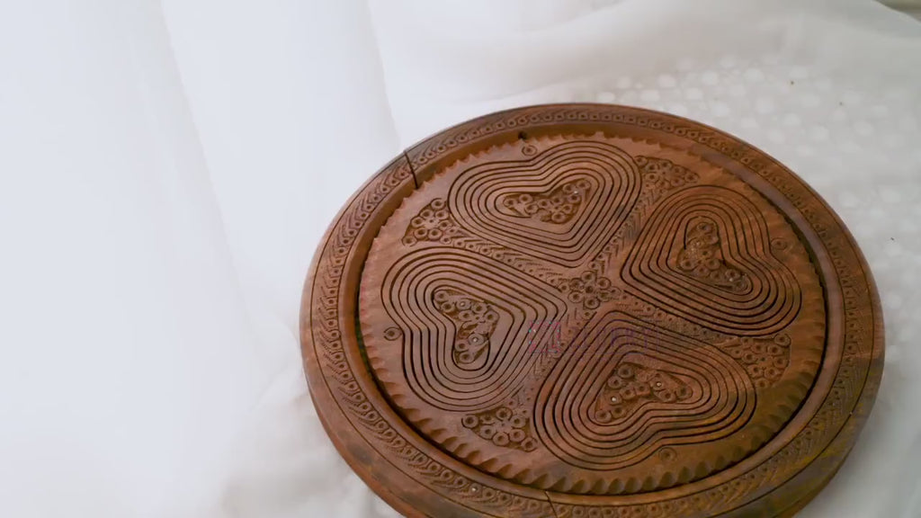 Handcrafted Wooden Serving Tray – Rotating Dry Fruit & Snack Organiser | Multipurpose Wooden Platter | Luxury Table Décor